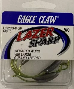 Fillet And Release Fishing Co. All Terminal Tackle Eagle Claw Lazer Sharp Weighted Worm Hooks Green